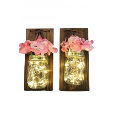 Kahve Ahşap Aplik 2`Li Set Pembe Ortanca Çiçekli